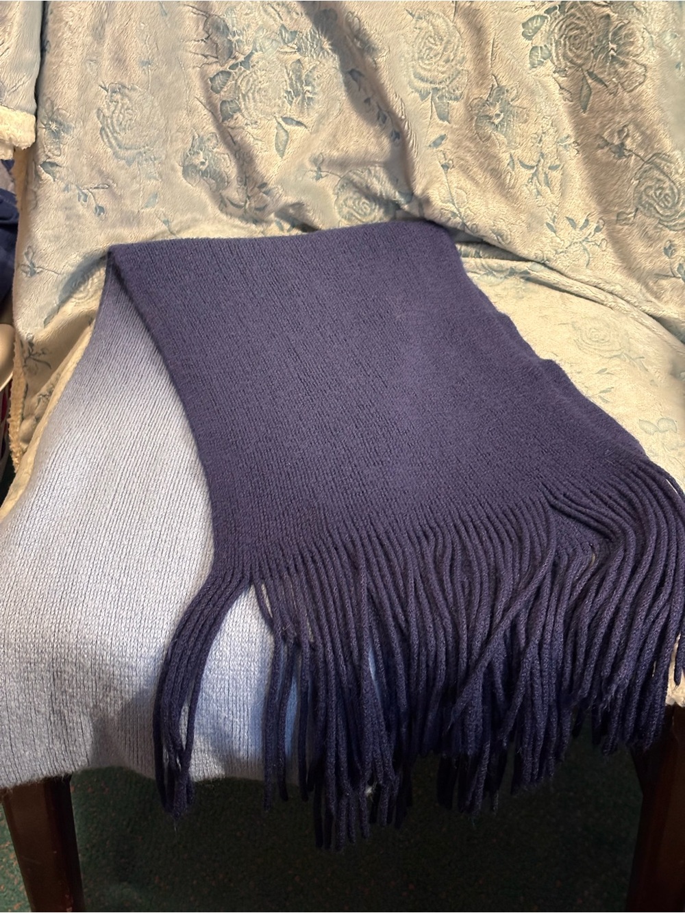 Classic Fringe Knit Scarf in Ombré Blues